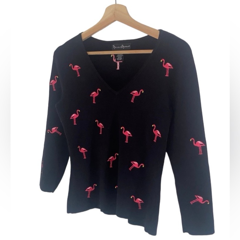 Mercer And Madison Pink Flamingo Knit Top size Small EUC